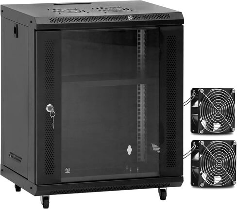 Wall Mount Network Cabinet with Fans and Shelves, IT Network Rack Enclosure Cabinet with Locking Glass Door, Removable Side Panels, Cooling Fans, for 19" IT Equipment (12U) in Kuwait
