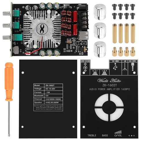 AITRIP 2 حزمة ZK-1602T لوحة مكبر صوت بلوتوث، بلوتوث 5.0 أمبير الطاقة لمكبرات الصوت المنزلية 2.0 قناة 160 واط + 160 واط وحدة مكبر صوت صغير ستيريو لمكبرات الصوت DIY in Kuwait