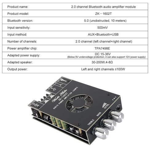 AITRIP 2 حزمة ZK-1602T لوحة مكبر صوت بلوتوث، بلوتوث 5.0 أمبير الطاقة لمكبرات الصوت المنزلية 2.0 قناة 160 واط + 160 واط وحدة مكبر صوت صغير ستيريو لمكبرات الصوت DIY in Kuwait