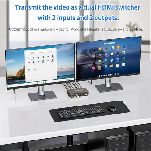 Dual Monitor HDMI KVM Switch 2 Monitors 2 Computers 4K 60Hz HD USB3.0 Switcher for 2PC or 2Laptops Share 2 Monitors and 4 USB Ports Keyboard Mouse Printer Scanner Support Multiple Monitors in Kuwait
