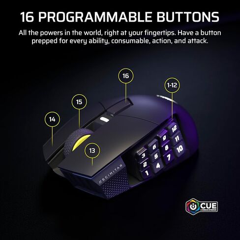 Corsair Scimitar Elite Wireless SE MMO PC Gaming Mouse – 33,000 DPI, Elgato Virtual Stream Deck, 1,000Hz Polling, Up to 150-Hour Battery – Gunmetal(Renewed) (Renewed) in Kuwait