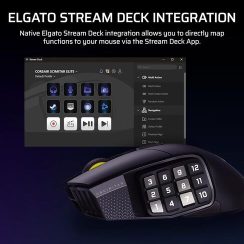 Corsair Scimitar Elite Wireless SE MMO PC Gaming Mouse – 33,000 DPI, Elgato Virtual Stream Deck, 1,000Hz Polling, Up to 150-Hour Battery – Gunmetal(Renewed) (Renewed) in Kuwait