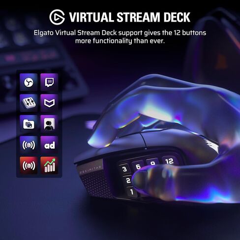 Corsair Scimitar Elite Wireless SE MMO PC Gaming Mouse – 33,000 DPI, Elgato Virtual Stream Deck, 1,000Hz Polling, Up to 150-Hour Battery – Gunmetal(Renewed) (Renewed) in Kuwait