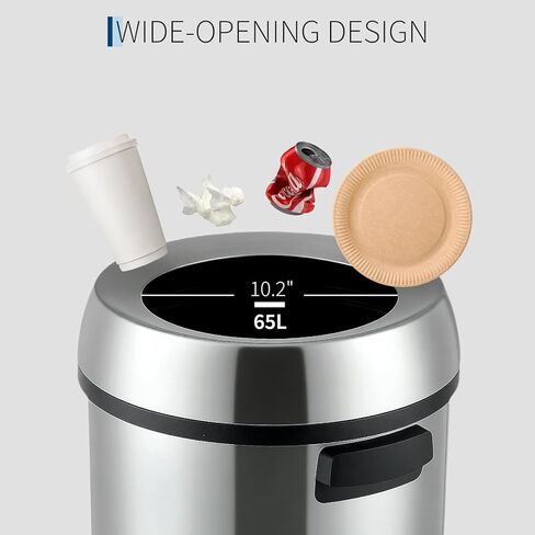 65L/17 Gallon Heavy Duty Stainless Steel Tall Commercial/Kitchen Trash Can, Round Open Top Waste Bin for Indoor and Outdoor, Durable Garbage Bin for Home Office Restaurant in Saudi Arabia