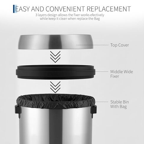 65L/17 Gallon Heavy Duty Stainless Steel Tall Commercial/Kitchen Trash Can, Round Open Top Waste Bin for Indoor and Outdoor, Durable Garbage Bin for Home Office Restaurant in Saudi Arabia
