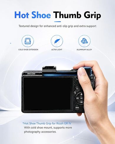 مقبض إبهام معدني لكاميرا Ricoh GR IV / GR4 / GR IV HDF، مسند إبهام الحذاء الساخن، قبضة مريحة من الألومنيوم، تصوير آمن بيد واحدة وحماية الحذاء الساخن in Kuwait