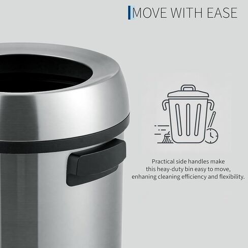 65L/17 Gallon Heavy Duty Stainless Steel Tall Commercial/Kitchen Trash Can, Round Open Top Waste Bin for Indoor and Outdoor, Durable Garbage Bin for Home Office Restaurant in Saudi Arabia