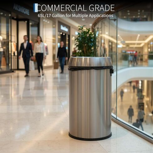 65L/17 Gallon Heavy Duty Stainless Steel Tall Commercial/Kitchen Trash Can, Round Open Top Waste Bin for Indoor and Outdoor, Durable Garbage Bin for Home Office Restaurant in Saudi Arabia