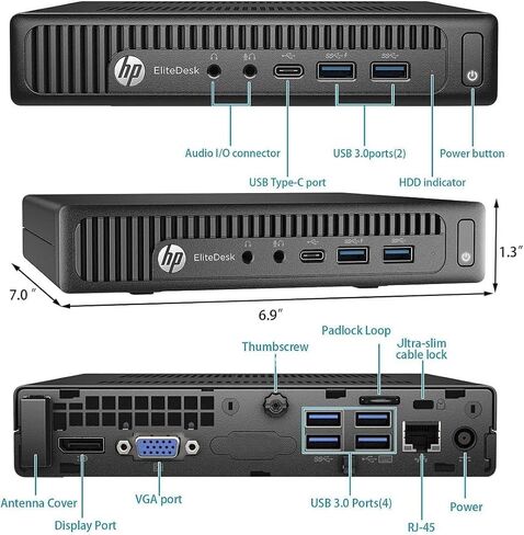 HP EliteDesk 800 G2 Mini PC Desktop Computer, Quad-Core i7-6700T, 8GB RAM, 256GB SSD, Keyboard and Mouse, WiFi, BT, DisplayPort, Windows 11 Pro (Renewed) in Kuwait