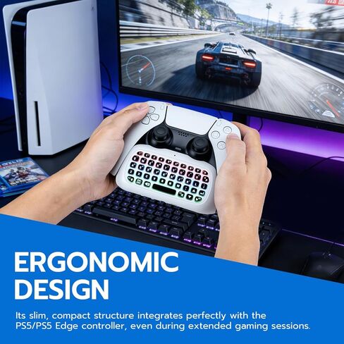 لوحة مفاتيح Mcbazel اللاسلكية الصغيرة لجهاز PS5 DualSense ووحدة التحكم Edge، لوحة دردشة بلوتوث مع إضاءة خلفية RGB ديناميكية، مكبر صوت مدمج ومقبس صوت 3.5 مم، لوحة مفاتيح رسائل قابلة لإعادة الشحن لجهاز PlayStation 5 in Kuwait