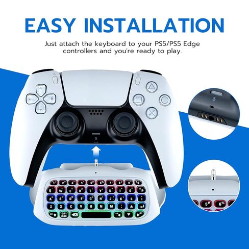 لوحة مفاتيح Mcbazel اللاسلكية الصغيرة لجهاز PS5 DualSense ووحدة التحكم Edge، لوحة دردشة بلوتوث مع إضاءة خلفية RGB ديناميكية، مكبر صوت مدمج ومقبس صوت 3.5 مم، لوحة مفاتيح رسائل قابلة لإعادة الشحن لجهاز PlayStation 5 in Kuwait