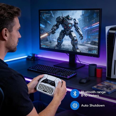 لوحة مفاتيح Mcbazel اللاسلكية الصغيرة لجهاز PS5 DualSense ووحدة التحكم Edge، لوحة دردشة بلوتوث مع إضاءة خلفية RGB ديناميكية، مكبر صوت مدمج ومقبس صوت 3.5 مم، لوحة مفاتيح رسائل قابلة لإعادة الشحن لجهاز PlayStation 5 in Kuwait