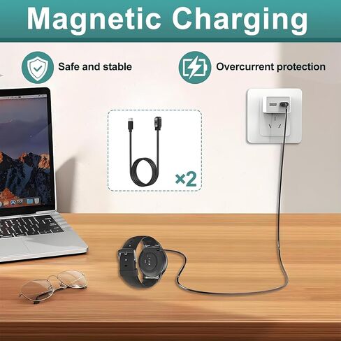 قطعتان من شاحن الساعات الذكية USB C، كابل شحن مغناطيسي للساعة الذكية 2 دبوس 2.84 مم، سلك شاحن بديل متوافق مع Letsfit، YAMAY، Willful، UMIDIGI، Fitpolo، Blackview، Dirrelo، Lifebee in Kuwait