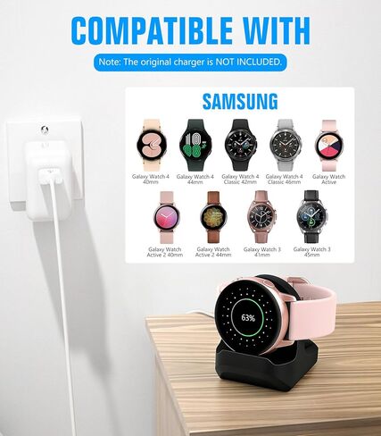 حامل شاحن MoKo مكون من قطعتين متوافق مع ساعة Samsung Galaxy Watch 4,4 Classic/3 41 مم، 45 مم/نشط، نشط 2 40 مم 44 مم، حامل شحن من السيليكون قاعدة شحن مضادة للانزلاق - أسود in Kuwait