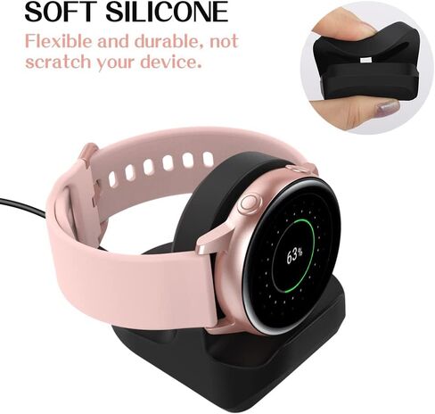 حامل شاحن MoKo مكون من قطعتين متوافق مع ساعة Samsung Galaxy Watch 4,4 Classic/3 41 مم، 45 مم/نشط، نشط 2 40 مم 44 مم، حامل شحن من السيليكون قاعدة شحن مضادة للانزلاق - أسود in Kuwait