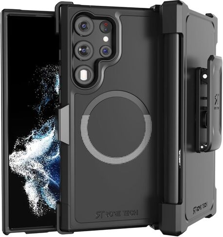 Designed for Samsung Galaxy S23 Ultra (2022) Case with Belt Clip Compatible with Magsafe Chargers - Dual Layer Shockproof Phone Case for Galaxy S23 Ultra - Black in Kuwait