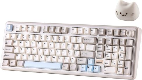 YUNZII B98 PRO QMK/VIA لوحة مفاتيح ميكانيكية لاسلكية للألعاب، تخطيط 96% مع لوحة أرقام ومقبض قطة لطيف، BT/2.4G/USB-C، حشية تبديل ساخنة مسبقة التشحيم، RGB لـ Win/Mac (وردي، مفتاح خطي كاندي) in Kuwait