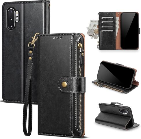 Compatible with Samsung Galaxy Note 10+ Plus Wallet Case with Card Holder RFID Blocking Zipper PU Leather Phone Case Flip Protective Cover Wrist Strap Credit Card Slots Men Women,Wine Red in Saudi Arabia