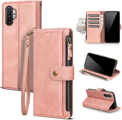Compatible with Samsung Galaxy Note 10+ Plus Wallet Case with Card Holder RFID Blocking Zipper PU Leather Phone Case Flip Protective Cover Wrist Strap Credit Card Slots Men Women,Wine Red in Saudi Arabia