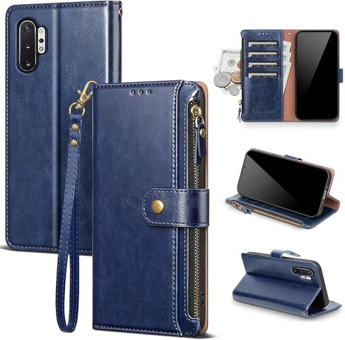Compatible with Samsung Galaxy Note 10+ Plus Wallet Case with Card Holder RFID Blocking Zipper PU Leather Phone Case Flip Protective Cover Wrist Strap Credit Card Slots Men Women,Wine Red in Saudi Arabia