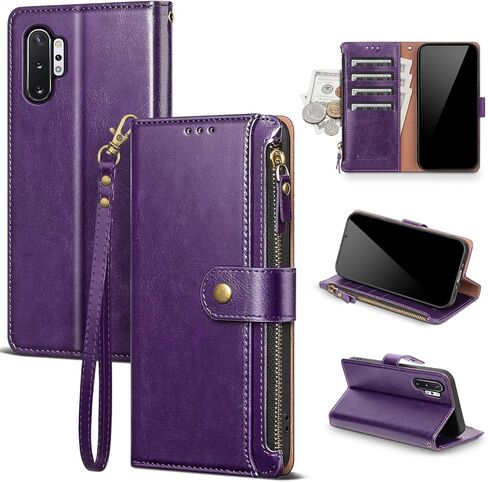 Compatible with Samsung Galaxy Note 10+ Plus Wallet Case with Card Holder RFID Blocking Zipper PU Leather Phone Case Flip Protective Cover Wrist Strap Credit Card Slots Men Women,Wine Red in Saudi Arabia