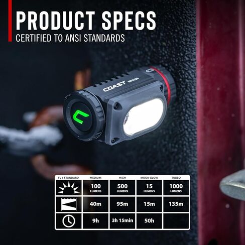 Coast WPH10R 1000 Lumen Rechargeable LED Headlamp with Magnetic Tailcap and Red Light Mode, Lightweight, IP67 Waterproof in Kuwait