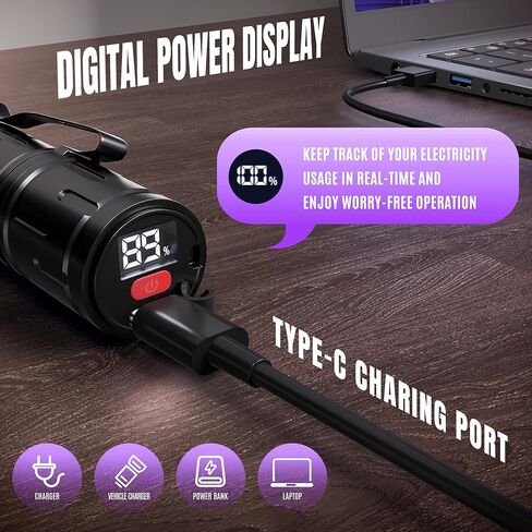 395nm UV Flashlight Black Light, Rechargeable Blacklight Flashlight with LED Display, 20W Ultra-Bright IP65 Waterproof, for Pet Urine Detection, Resin Curing, Uranium Glass&Leak Detection in Kuwait