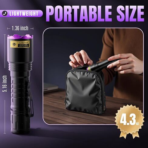 395nm UV Flashlight Black Light, Rechargeable Blacklight Flashlight with LED Display, 20W Ultra-Bright IP65 Waterproof, for Pet Urine Detection, Resin Curing, Uranium Glass&Leak Detection in Kuwait
