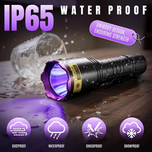395nm UV Flashlight Black Light, Rechargeable Blacklight Flashlight with LED Display, 20W Ultra-Bright IP65 Waterproof, for Pet Urine Detection, Resin Curing, Uranium Glass&Leak Detection in Kuwait