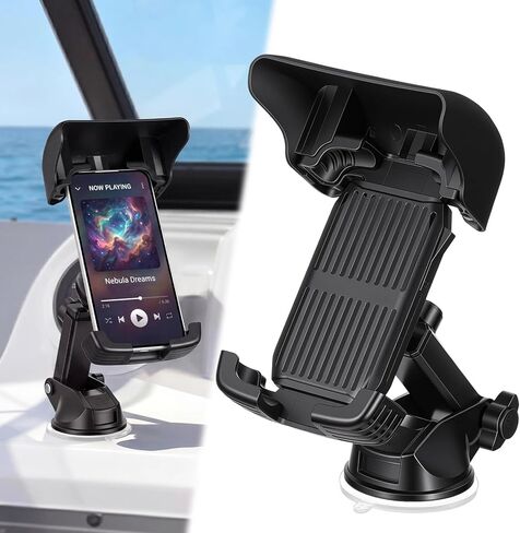 Tellegloww Boat Phone Holder, Marine Cell Phone Holder with Sunshade, 360 Degree Adjustable Knob Crab Clamp, Smartphone Accessory for Cycling, Boat Rail, Pontoon and Outdoor Use(Black) in Kuwait