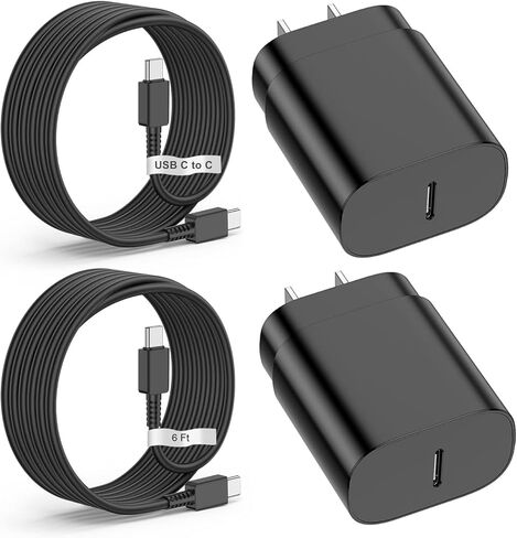 عبوتان لهاتف Samsung Galaxy S23 S22، S21، Note 20 شحن سريع من النوع C، 25 وات USB C شاحن سريع للغاية من النوع C كابل هاتف Android لهاتف Samsung Galaxy S20 Plus Ultra 2 × 6 قدم أسود in Kuwait
