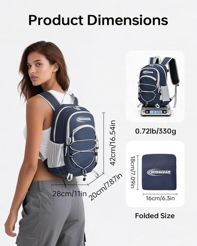 CROSSGEAR 24L Packable Backpack, Lightweight Hiking Daypack, Multiple & RFID Pocket, Water-Resistant Foldable Hiking Backpack for Women Men, Nylon Fabric for Travel Camping, Navy Blue in Saudi Arabia