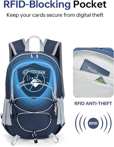 CROSSGEAR 24L Packable Backpack, Lightweight Hiking Daypack, Multiple & RFID Pocket, Water-Resistant Foldable Hiking Backpack for Women Men, Nylon Fabric for Travel Camping, Navy Blue in Saudi Arabia