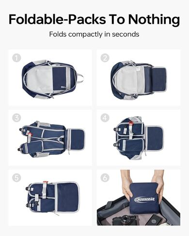 CROSSGEAR 24L Packable Backpack, Lightweight Hiking Daypack, Multiple & RFID Pocket, Water-Resistant Foldable Hiking Backpack for Women Men, Nylon Fabric for Travel Camping, Navy Blue in Saudi Arabia