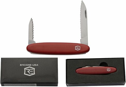 سكين جيب مسنن ذو شفرتين من Rite Edge USA - سكين قابل للطي EDC مقاس 3.25 بوصة للرجال والنساء مع شفرات من الفولاذ المقاوم للصدأ 7Cr17، ومقبض ABS أسود، وسكين جيب صغير مدمج للتخييم وصيد الأسماك والاستخدام الخارجي in Kuwait