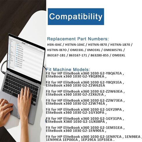 BND OM03XL استبدال البطارية لـ X360 1030 G2 1GY31PA 1UX08PA Y8Q67EA Y8Q89EA Z2W62EA Series Notebook HP OM03XL 3057XL 863167-1B1 863167-171 863280-855 HSN-I04C HSTNN-IB70 HSTNN-IB7O 11.55 فولت 57 وات ساعة in Kuwait
