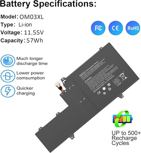 BND OM03XL استبدال البطارية لـ X360 1030 G2 1GY31PA 1UX08PA Y8Q67EA Y8Q89EA Z2W62EA Series Notebook HP OM03XL 3057XL 863167-1B1 863167-171 863280-855 HSN-I04C HSTNN-IB70 HSTNN-IB7O 11.55 فولت 57 وات ساعة in Kuwait