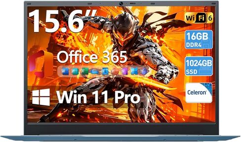 كمبيوتر محمول، كمبيوتر محمول 15.6 بوصة مع أجهزة كمبيوتر محمولة تعمل بنظام Windows 11، ذاكرة وصول عشوائي 16 جيجابايت و1024 جيجابايت SSD، سيليرون، مكتب 365، واي فاي 6، IPS FHD، عرض 180 درجة، بطارية 53.2 وات في الساعة، HDMI، مروحة تبريد (رمادي) in Kuwait