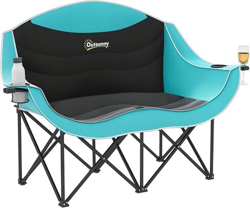 Outsunny Double Camping Chair for Adults, Padded Folding Camp Chair for 2 Person with Armrest, Wine Glass Holder, Cup Holder, Carry Bag for Outdoor Sports, Picnics, Supports up to 552 lbs. in Saudi Arabia