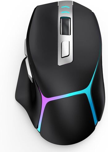 JOYACCESS Computer Mouse Wireless, Supports Bluetooth, 2.4G and Wired Connections, RGB Backlit Rechargeable Ergonomic Optical Mouse, Wireless Mouse for Laptop, Pc, Chromebook, Notebook - Black in Kuwait