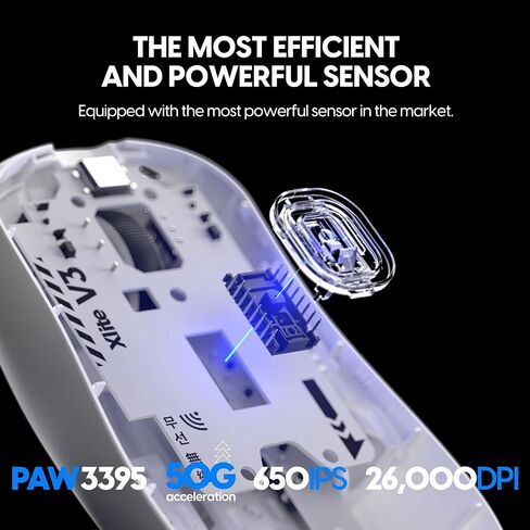 Pulsar Gaming Gears - ماوس الألعاب اللاسلكي Xlite V3 mini، خفيف الوزن للغاية 1.83 أونصة (52 جم)، مفاتيح بصرية مريحة، مستشعر بصري PAW3395 (ميني، لاسلكي، أبيض) (متجدد) in Kuwait