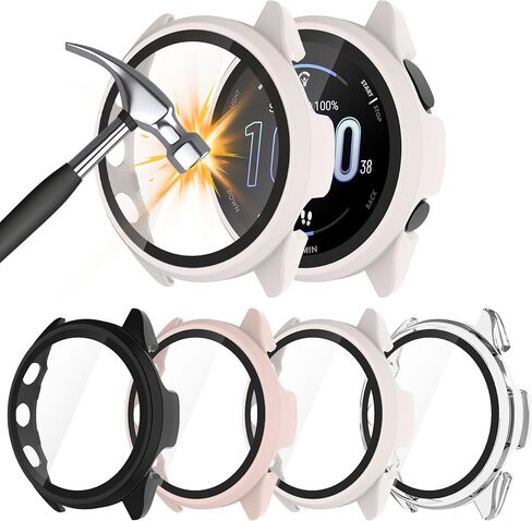حافظة حماية للشاشة متوافقة مع Garmin Forerunner 165 & 165 Music، 4 عبوات من غطاء الكمبيوتر الصلب مع غطاء زجاجي مقوى عالي الدقة مضاد للخدش لـ Garmin Forerunner 165 & 165 Music (أسود + وردي + بيج + شفاف) in Kuwait