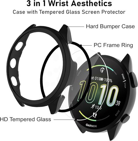 حافظة حماية للشاشة متوافقة مع Garmin Forerunner 165 & 165 Music، 4 عبوات من غطاء الكمبيوتر الصلب مع غطاء زجاجي مقوى عالي الدقة مضاد للخدش لـ Garmin Forerunner 165 & 165 Music (أسود + وردي + بيج + شفاف) in Kuwait