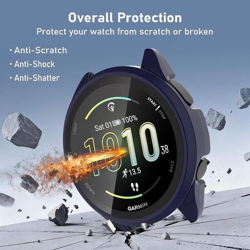 حافظة حماية للشاشة متوافقة مع Garmin Forerunner 165 & 165 Music، 4 عبوات من غطاء الكمبيوتر الصلب مع غطاء زجاجي مقوى عالي الدقة مضاد للخدش لـ Garmin Forerunner 165 & 165 Music (أسود + وردي + بيج + شفاف) in Kuwait