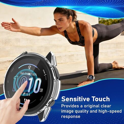 حافظة حماية للشاشة متوافقة مع Garmin Forerunner 165 & 165 Music، 4 عبوات من غطاء الكمبيوتر الصلب مع غطاء زجاجي مقوى عالي الدقة مضاد للخدش لـ Garmin Forerunner 165 & 165 Music (أسود + وردي + بيج + شفاف) in Kuwait
