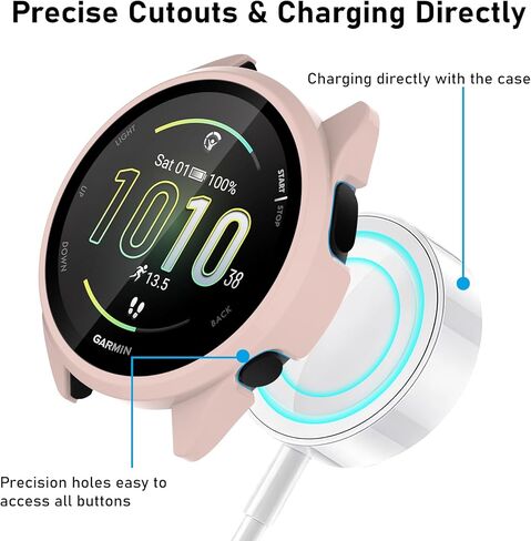 حافظة حماية للشاشة متوافقة مع Garmin Forerunner 165 & 165 Music، 4 عبوات من غطاء الكمبيوتر الصلب مع غطاء زجاجي مقوى عالي الدقة مضاد للخدش لـ Garmin Forerunner 165 & 165 Music (أسود + وردي + بيج + شفاف) in Kuwait