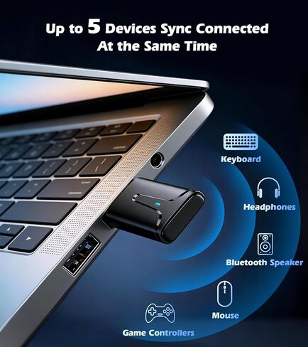 محول KAIY USB Bluetooth 5.3 للكمبيوتر الشخصي، جهاز استقبال دونجل بلوتوث طويل المدى لسطح المكتب والكمبيوتر المحمول، توصيل وتشغيل جهاز إرسال الصوت لسماعات الرأس/الماوس/لوحة المفاتيح/مكبرات الصوت، يدعم Windows 11/10/8.1 in Kuwait
