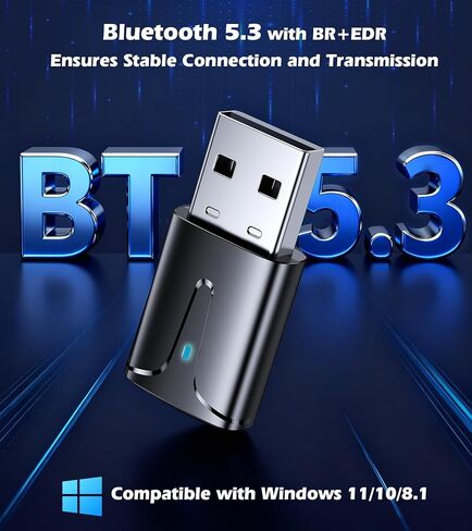 محول KAIY USB Bluetooth 5.3 للكمبيوتر الشخصي، جهاز استقبال دونجل بلوتوث طويل المدى لسطح المكتب والكمبيوتر المحمول، توصيل وتشغيل جهاز إرسال الصوت لسماعات الرأس/الماوس/لوحة المفاتيح/مكبرات الصوت، يدعم Windows 11/10/8.1 in Kuwait