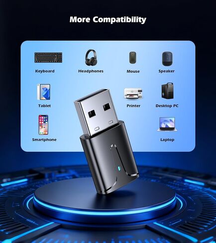 محول KAIY USB Bluetooth 5.3 للكمبيوتر الشخصي، جهاز استقبال دونجل بلوتوث طويل المدى لسطح المكتب والكمبيوتر المحمول، توصيل وتشغيل جهاز إرسال الصوت لسماعات الرأس/الماوس/لوحة المفاتيح/مكبرات الصوت، يدعم Windows 11/10/8.1 in Kuwait