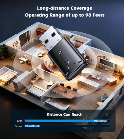 محول KAIY USB Bluetooth 5.3 للكمبيوتر الشخصي، جهاز استقبال دونجل بلوتوث طويل المدى لسطح المكتب والكمبيوتر المحمول، توصيل وتشغيل جهاز إرسال الصوت لسماعات الرأس/الماوس/لوحة المفاتيح/مكبرات الصوت، يدعم Windows 11/10/8.1 in Kuwait